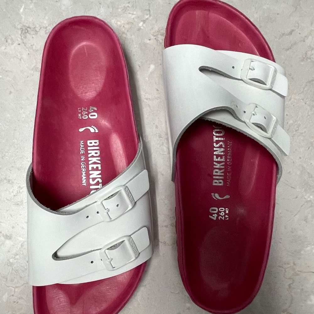 Birkenstock Pink and White All Leather Sandals Size 9 - Picture 6 of 9